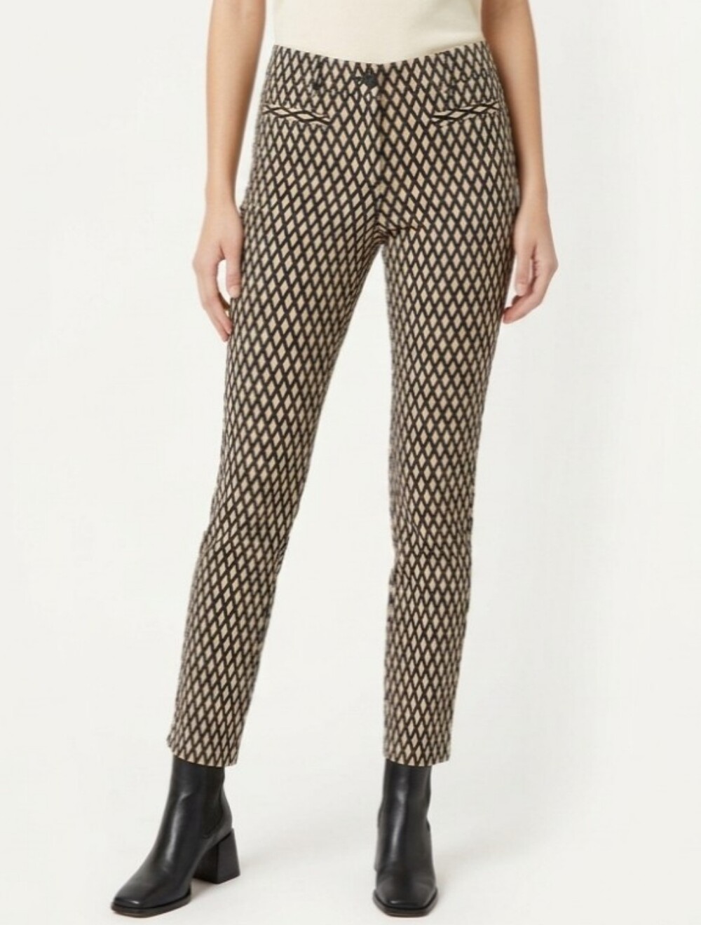 Cartonnier Black & White Diamond-Print Skinny Pants